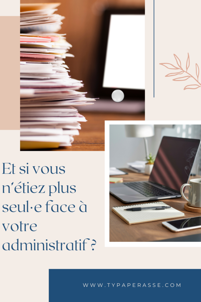 collaboration-secretaire-indépendante Visuel scindé en deux parties : à gauche, un bureau encombré de papiers, dossiers empilés et personne stressée ; à droite, un bureau rangé, ordinateur ouvert sur une organisation claire et personne détendue. Texte “Avant : retard, stress, paperasse partout” d’un côté et “Après : sérénité, clarté, administratif sous contrôle” de l’autre. Couleurs harmonisées avec l’identité de Ty Paperasse pour illustrer le passage du chaos à une gestion administrative sereine.